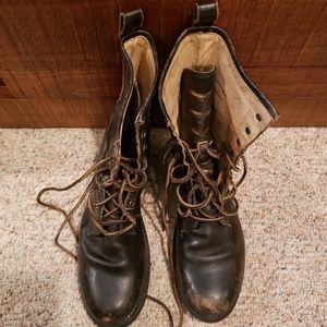 Frye Veronica Short Distress Black Combat Boots -